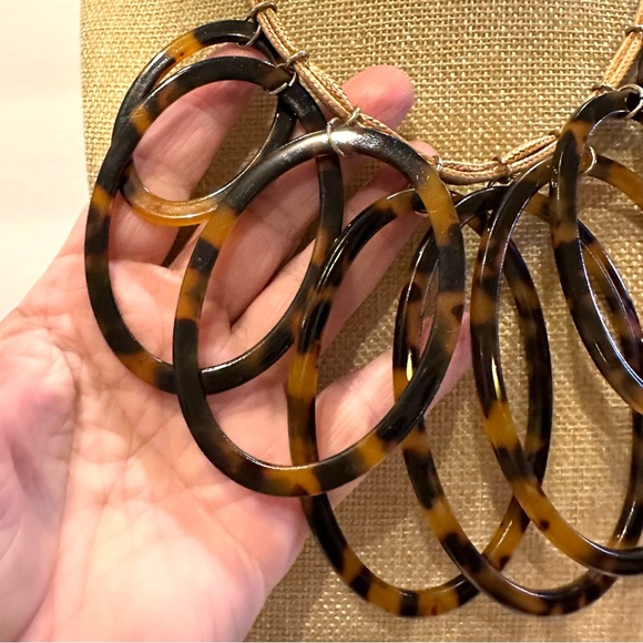 Natasha Necklace brown multistrand cord w/ large faux tortoise oval rings - Picture 6 of 9